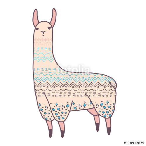 500x500 Vector Cute Lama Illustration. Llama Or Alpaca Hand Drawn Ink