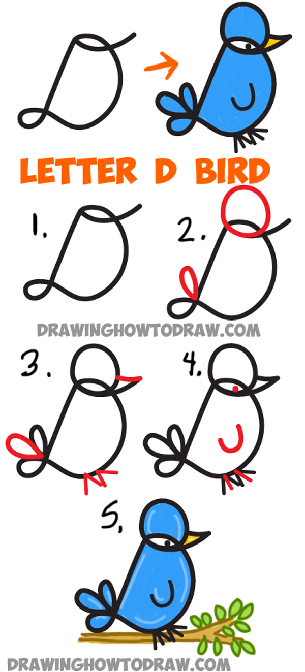 600x1323 Learn How To Draw Cursive Uppercase Letter D Cartoon Bird
