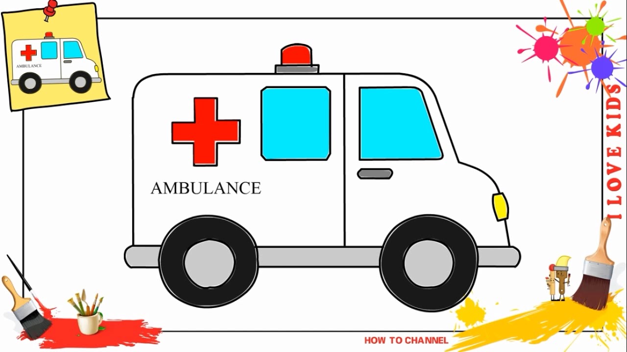1280x720 How To Draw An Ambulance Car Easy Amp Slowly Step By Step For Kids