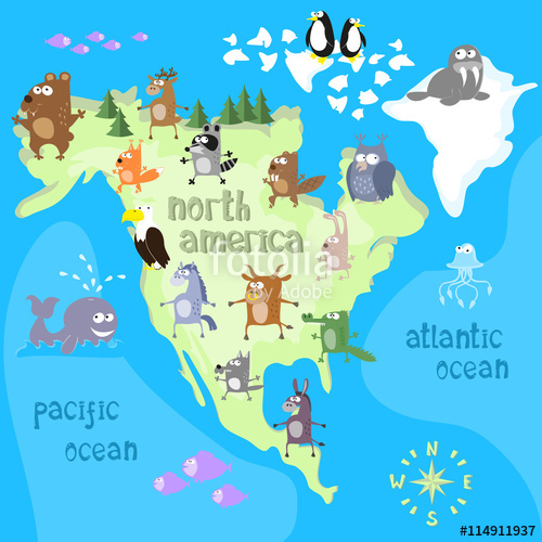 500x500 Concept Design Map Of North American Continent With Animals