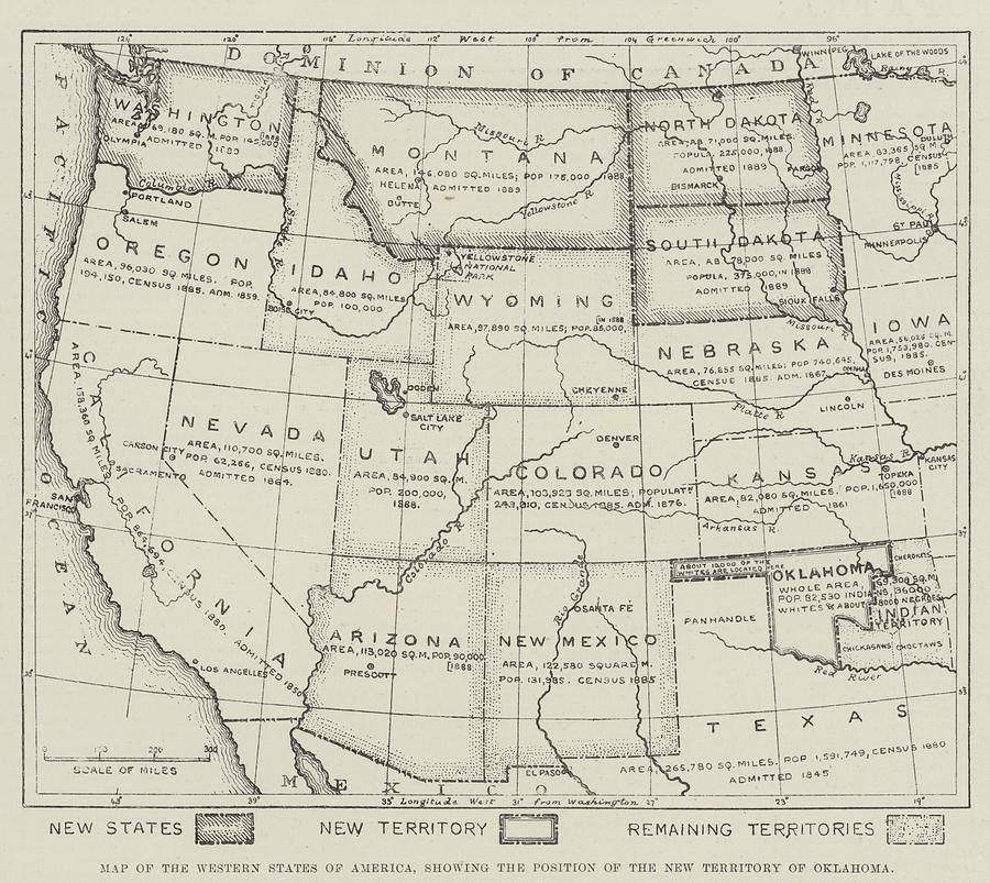 900x803 Map Of The Western States Of America Drawing By English School