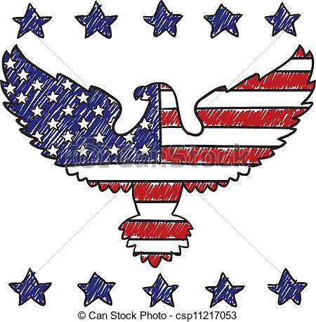 450x458 Patriotic American Eagle Sketch. Doodle Style Patriotic Clipart