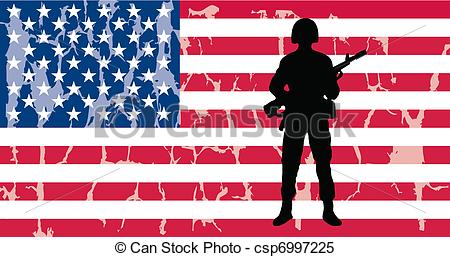 450x257 American Flag With Soldier And Grunge Effect Clipart Vector