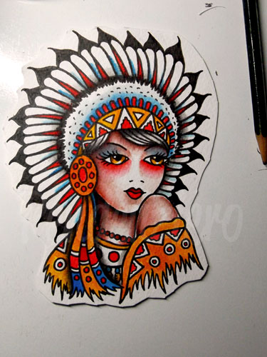 375x500 Traditional Tattoo Flash Native American Girl Watercolor Tattoos