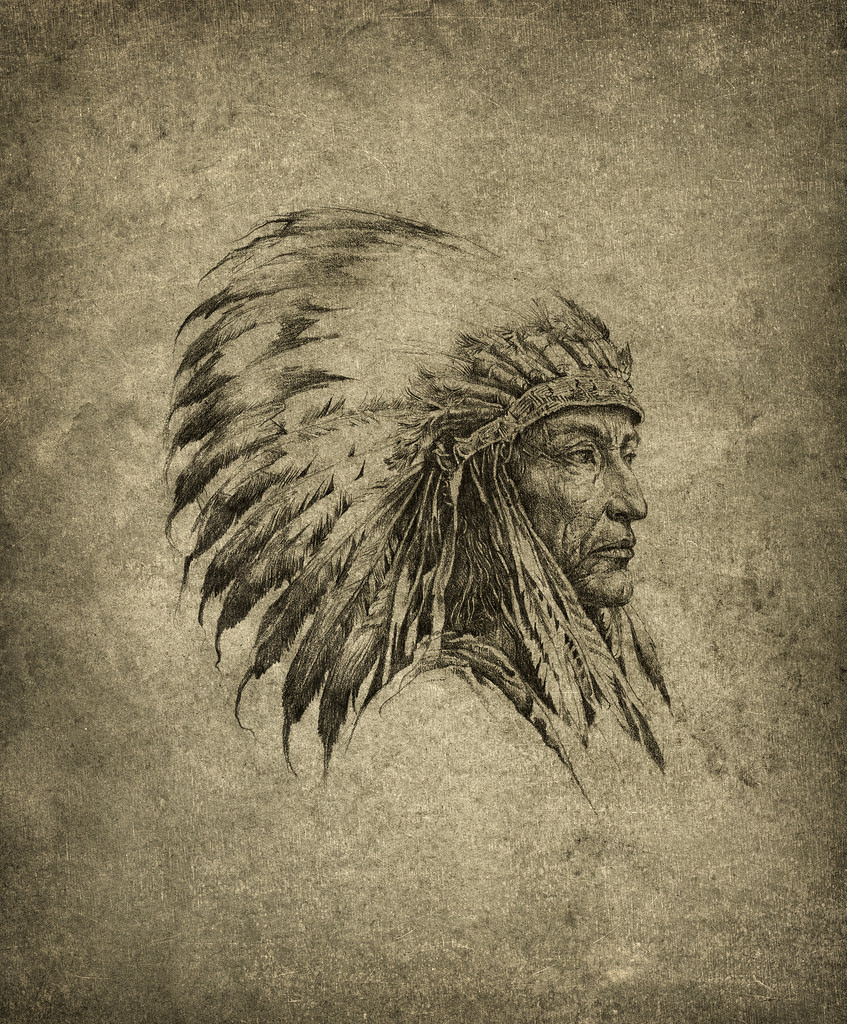 847x1024 American Indian Chief Pencil On Paper, Slightly