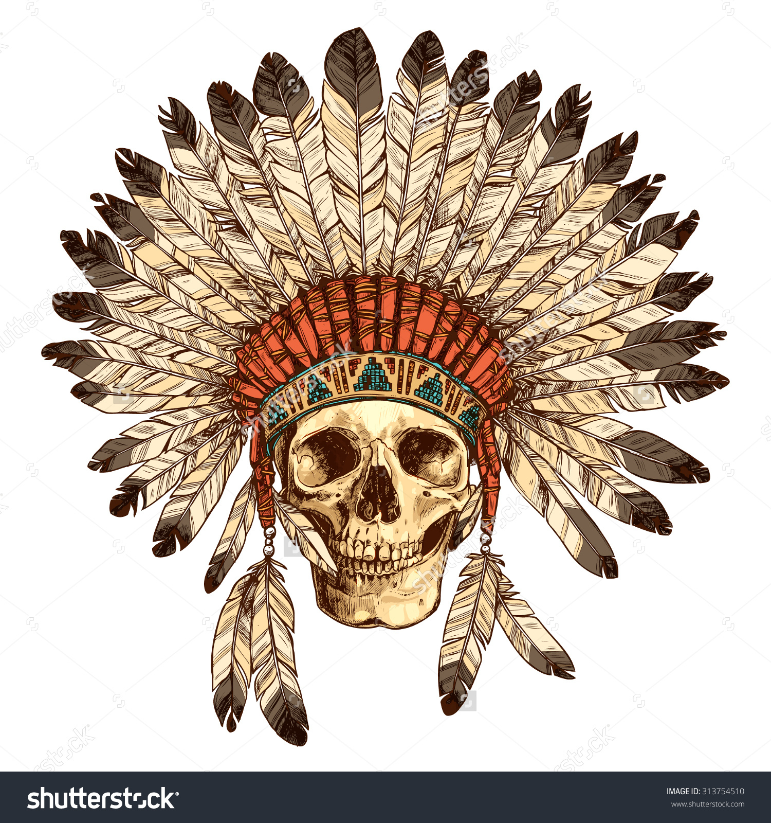 1500x1600 Native American Headdress Drawing Hand Drawn Native American
