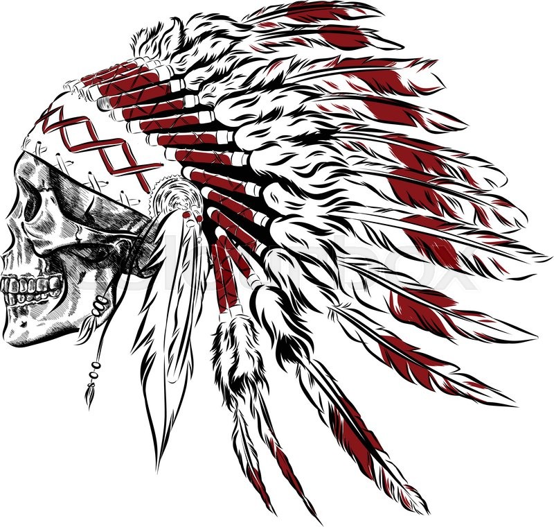 800x760 Hand Drawn Native American Indian Feather Headdress With Human