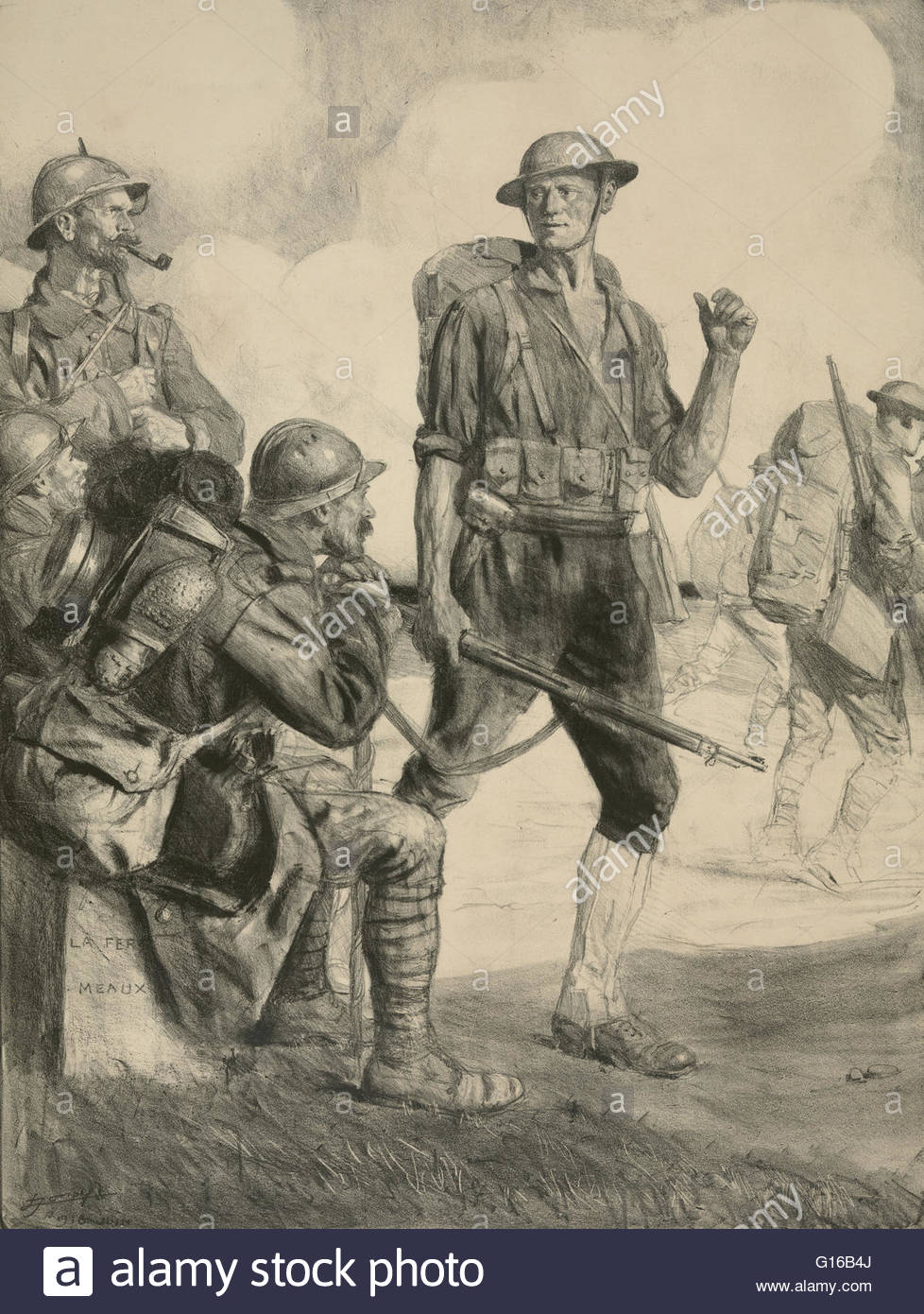 978x1390 Sketch Of An American Soldier Talking With Allied Soldiers