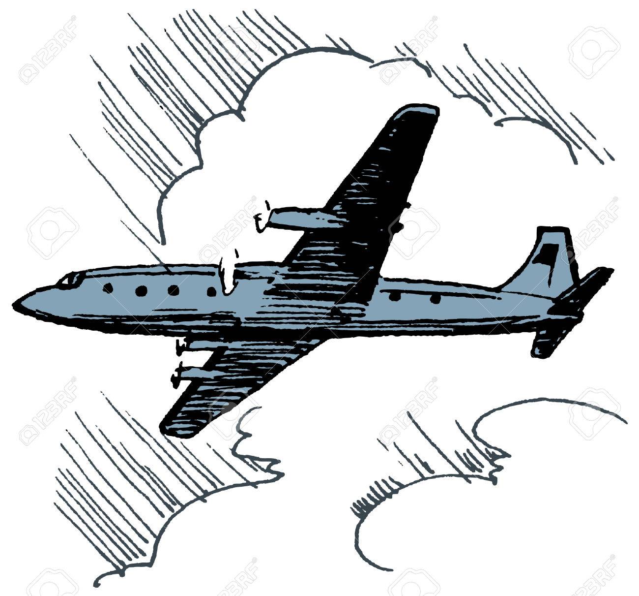 1300x1211 The Drawing Of An Airplane In The Sky Royalty Free Cliparts