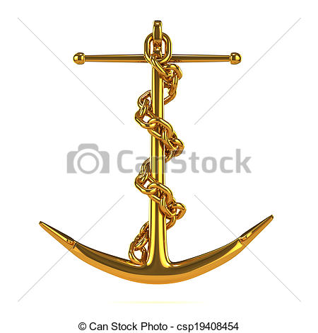 450x470 3d Gold Anchor With Chain. 3d Render Of A Gold Ships Anchor