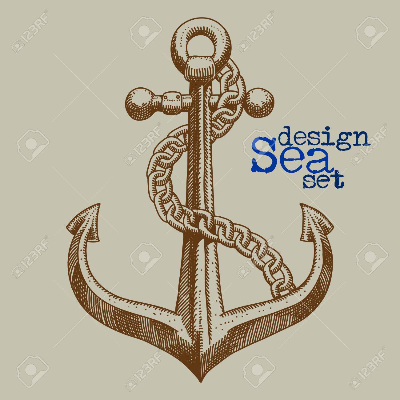 1300x1300 Drawing By Hand Of A Sea Anchor With A Chain Royalty Free Cliparts