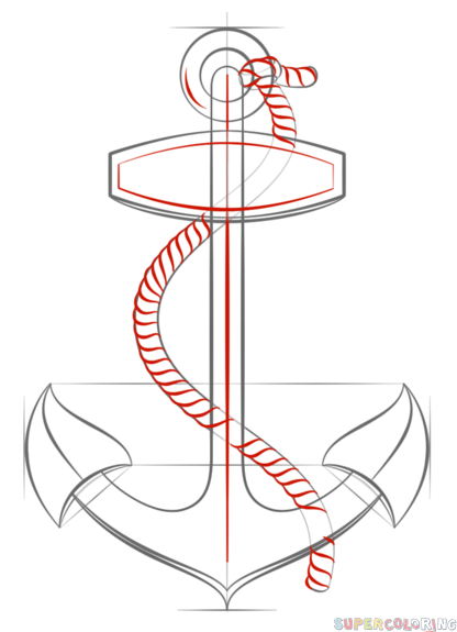 416x575 How To Draw An Anchor With Rope Step By Step. Drawing Tutorials