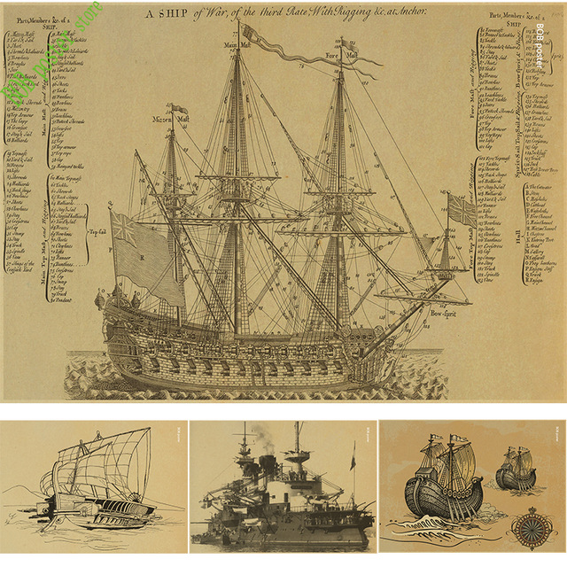 640x640 Retro Poster Ancient Warship Map Nautical Chart Home Decoration