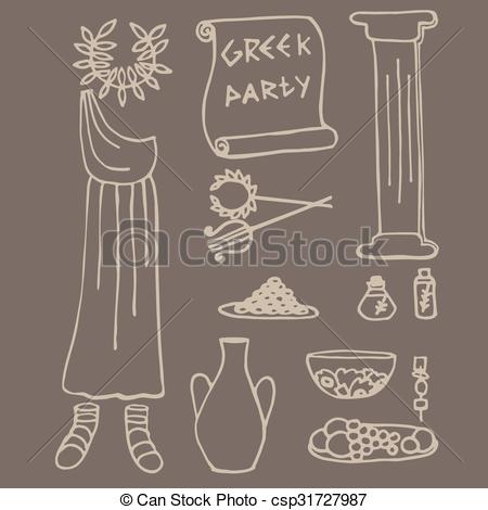 450x470 Doodle Set Of Ancient Greek Party Ideas, Greece Elements Vector