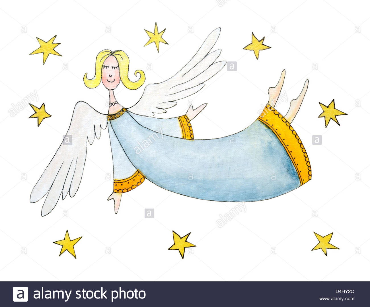 1300x1079 Angel With Stars, Child's Drawing, Watercolor Painting, Cartoon