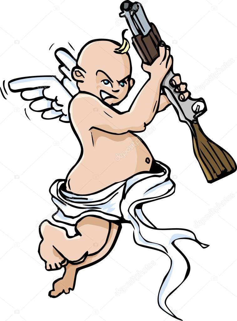 757x1023 Cartoon Of Little Angel With Shotgun Stock Vector Antonbrand