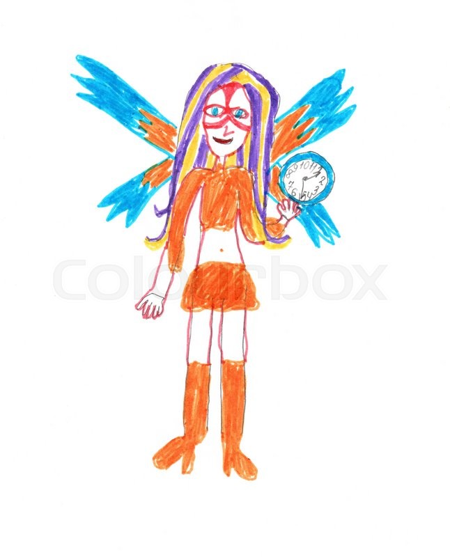 646x800 Color Child's Drawing Drawn With Markers. Colourful Fairy On