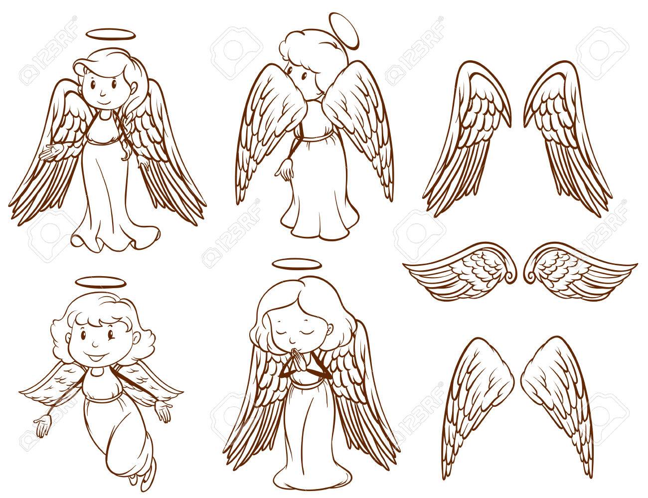 1300x999 Illustration Of The Simple Sketches Of Angels And Their Wings