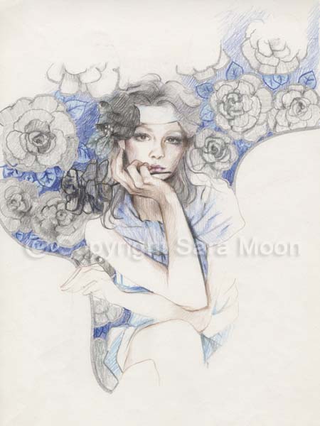 450x600 Original Sara Moon Pencil Drawing Sketch For Angel 1 2 For Sale