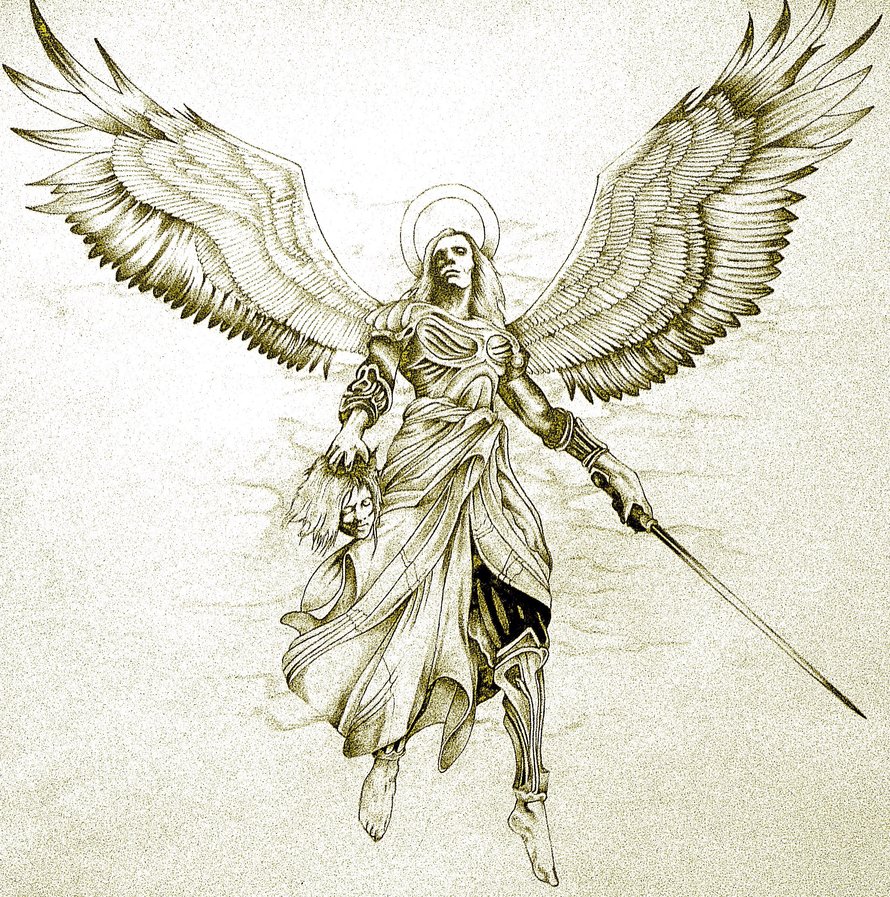 890x897 Avenging Angel Tattoo Design By Minkewhale