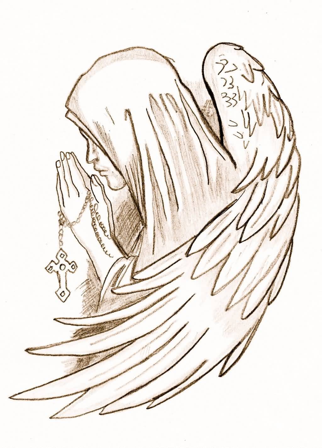 1024x1423 Close Hands Praying Angel Tattoo Drawing By Peaches