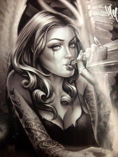 236x314 Tattoo Idea Women's Face Lips Smoke
