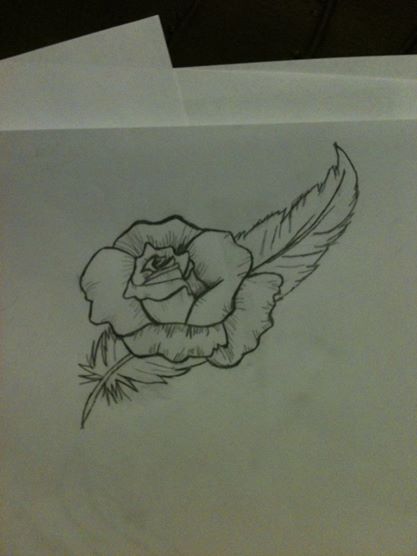 417x556 Angel Feather And Rose Tattoo Design By Angelfeather4