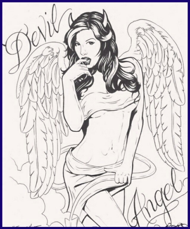 640x770 Devil Angel Girl Drawing Artwork Devil, Angel