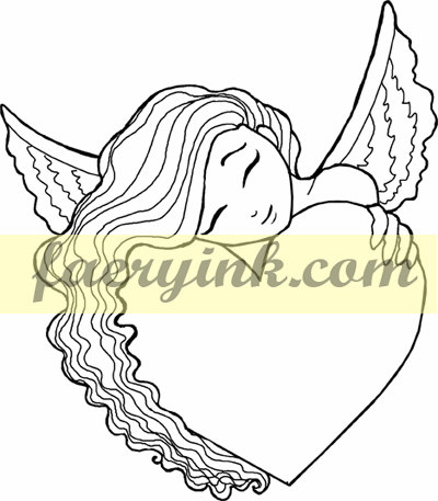 400x457 Angel Heart Hugs Digital Stamp Line Art Drawing By Faeryink, $1.00