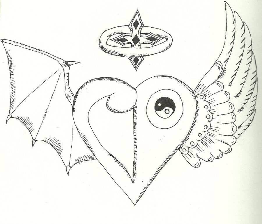 900x771 Angeldemon Heart Crest Tattoo By Saintnick14
