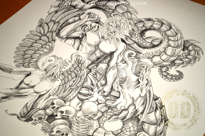 695x462 Warrior, Angel And Dragon Tattoo Design