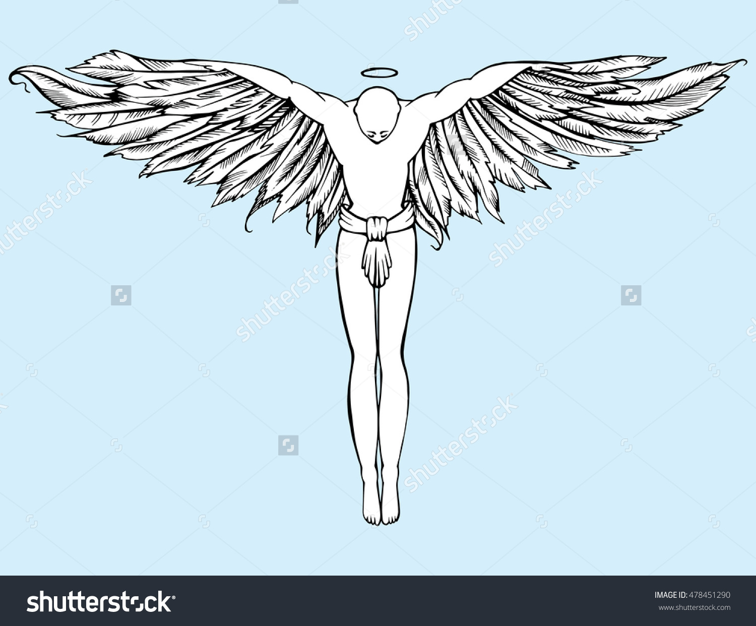 1500x1242 Man With Wings Drawing Angel Man Wings Feathers Manbird Line Stock