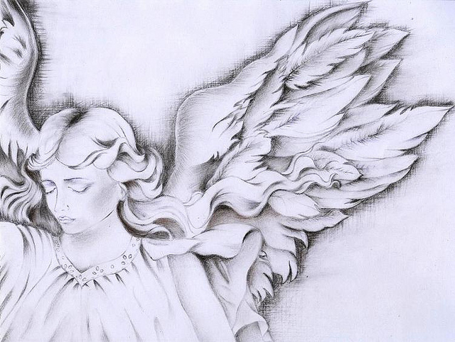 640x482 Angel Wings Drawing Handrawing Made With Charcoal. Pizza, Coke