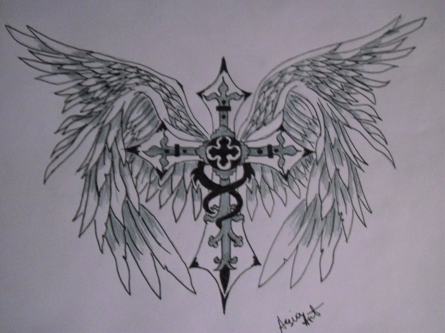 900x675 Cross With Angel Wings By Asiaart87