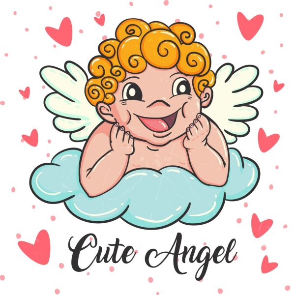600x600 Angel Drawing Cute Kid Icon Colored Cartoon Design Free Vector