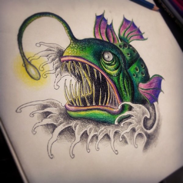 600x600 Awesome Angler Fish Tattoo Drawing By Uuu123447