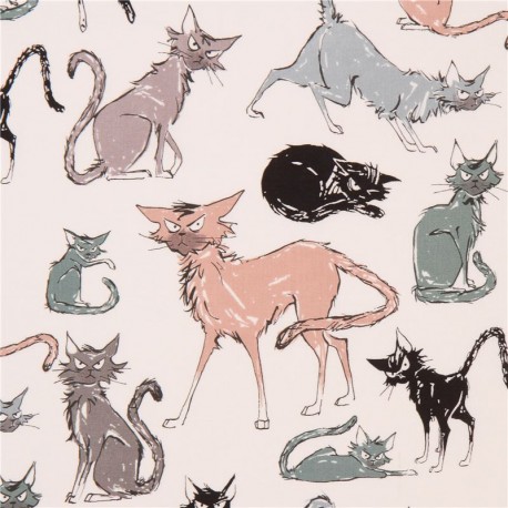 458x458 Light Cream Alexander Henry Fabric Angry Cat Animal
