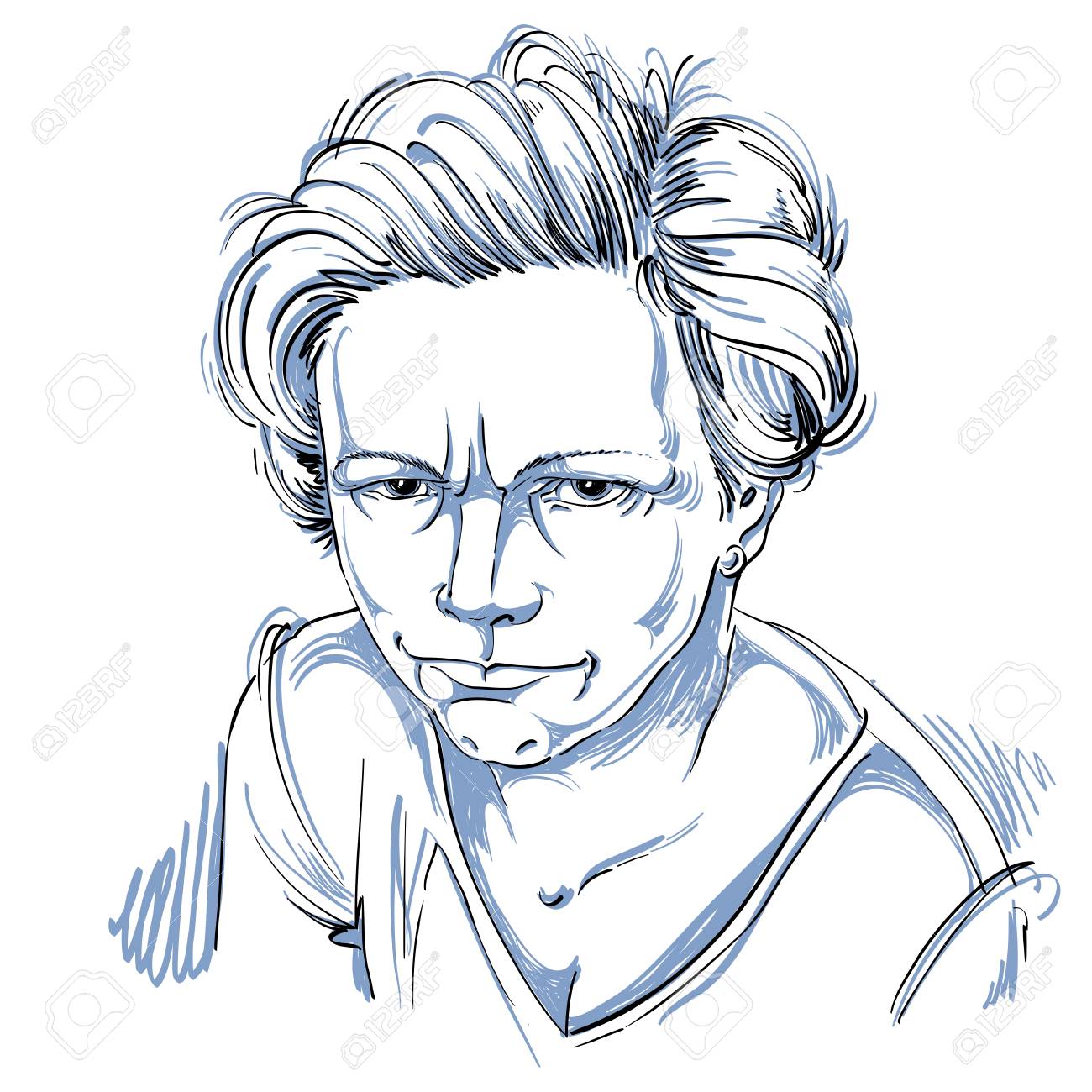 1300x1300 Vector Art Drawing, Portrait Of Angry Girl Isolated On White