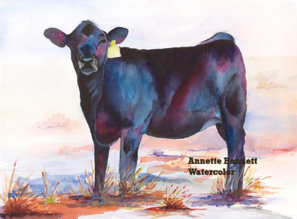 1024x757 Black Angus Cow Calf Purple Ranch Wall Decor Western Painting