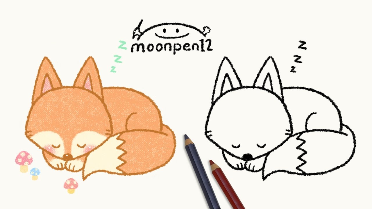 1280x720 Sleeping Fox Drawing