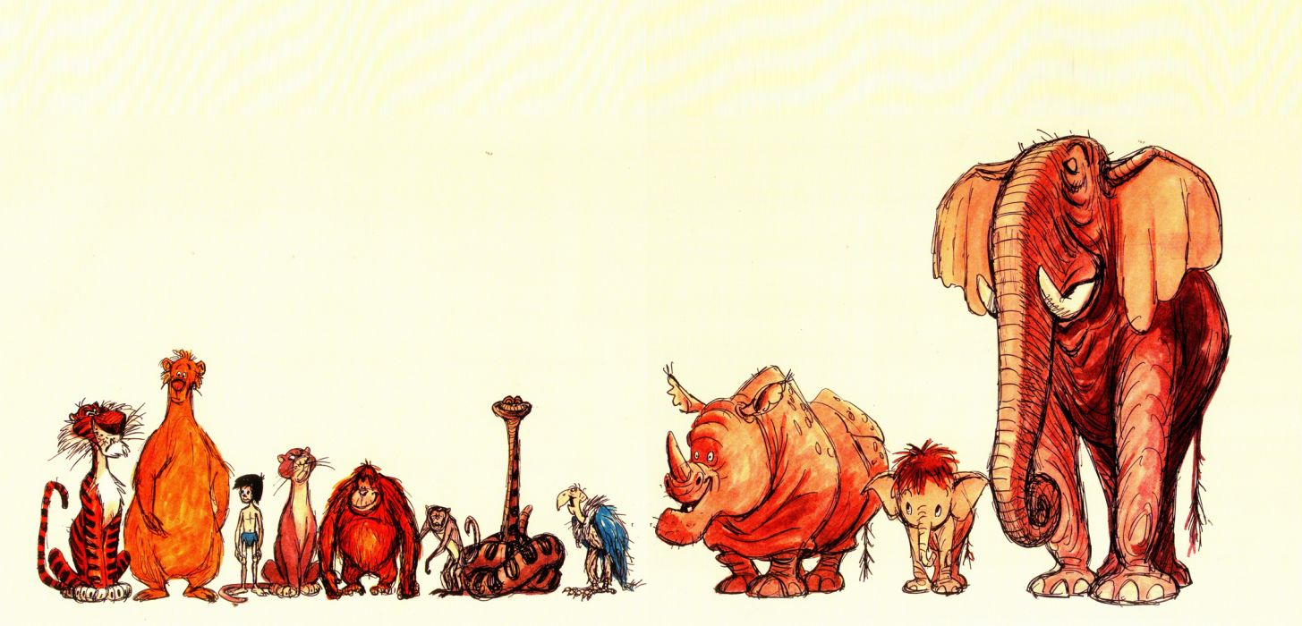 1455x700 The Jungle Book Drawing Animals Animal Humor Wallpaper 2100x1010