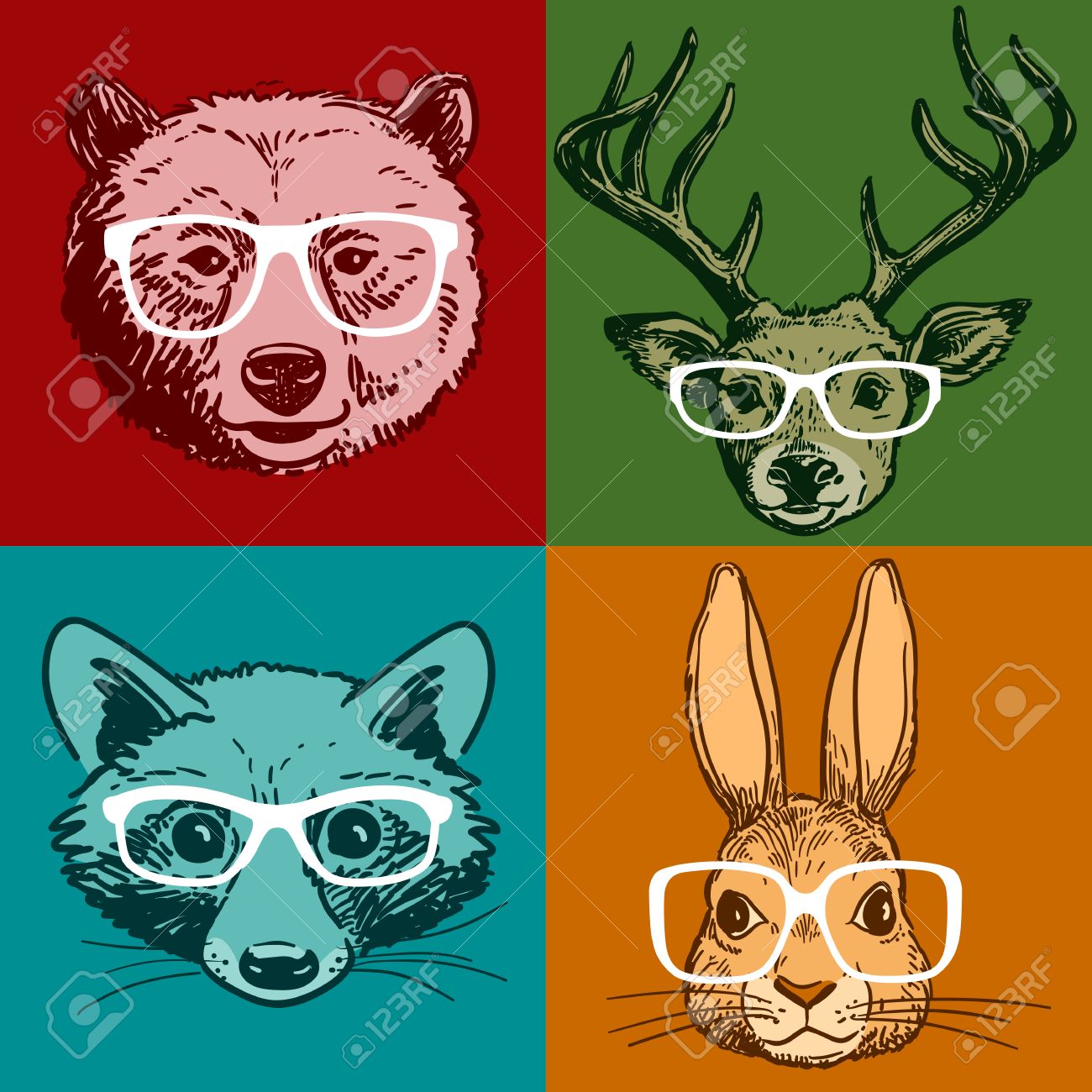 1300x1300 Vector Hand Drawn Line Drawing Of Woodland Animal Portraits