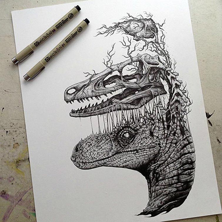 755x755 Animals Leave Their Skeletons Behind In Stunning Dark Drawings By