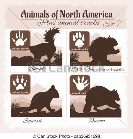 450x470 North America Animals And Animal Tracks, Footprints. Vector Eps