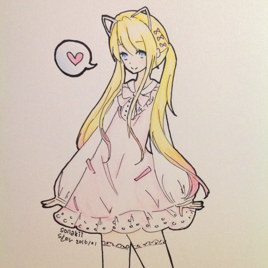 894x894 Cute Anime Girl Drawing Thing. By Sonakii