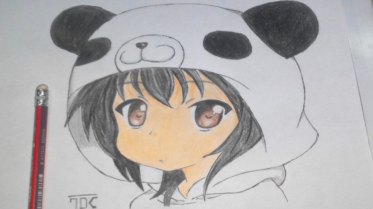 1280x720 Drawing A Cute Girl With Panda Hoodie
