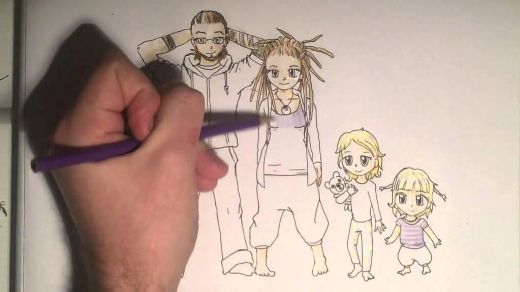 1024x576 Kazoku Family Portrait Drawing In Manga Style