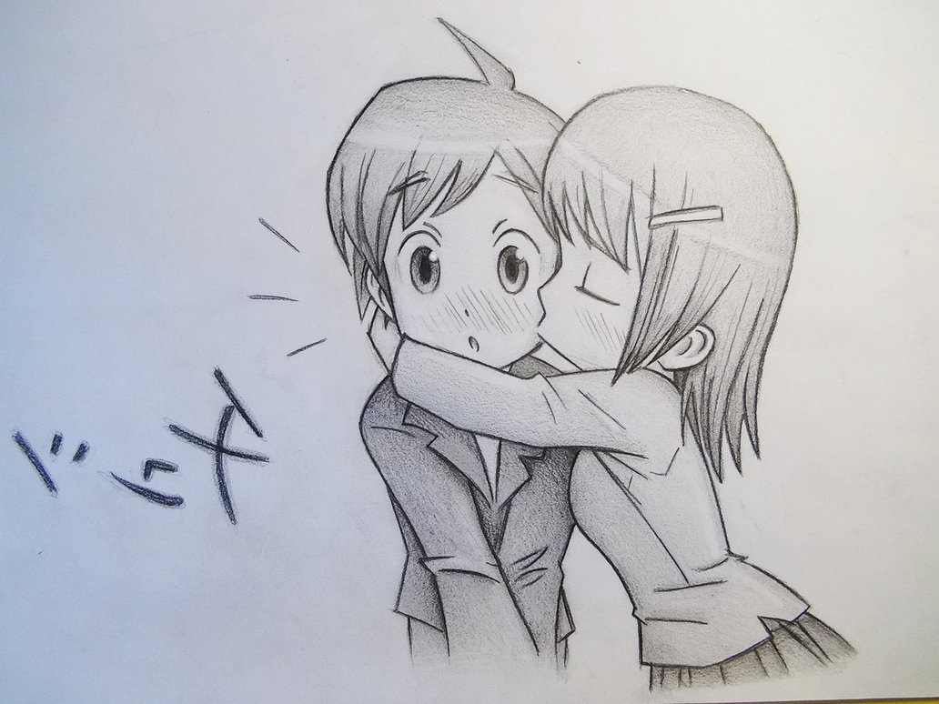 Couple Anime Girl And Boy Kissing Drawing - Gambarku Boy And Girl Hugging Drawing