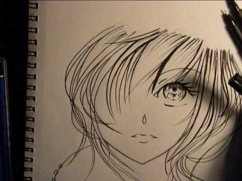 480x360 Drawing Anime Girl Face, Inking.