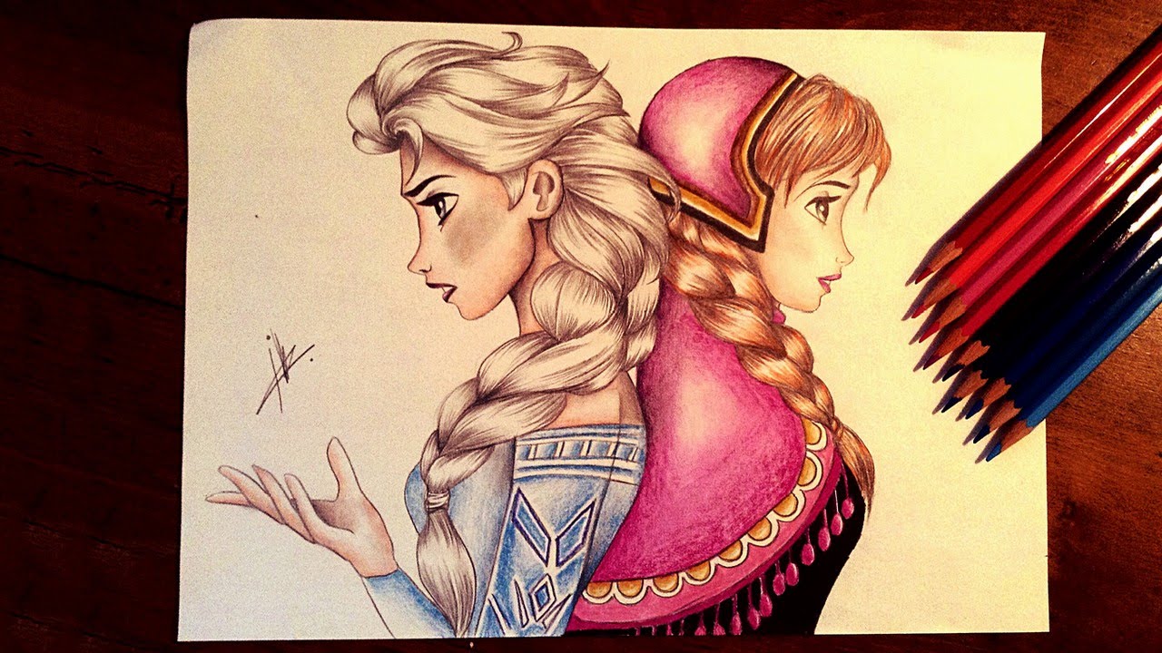 1280x720 Frozen Drawing Elsa And Anna